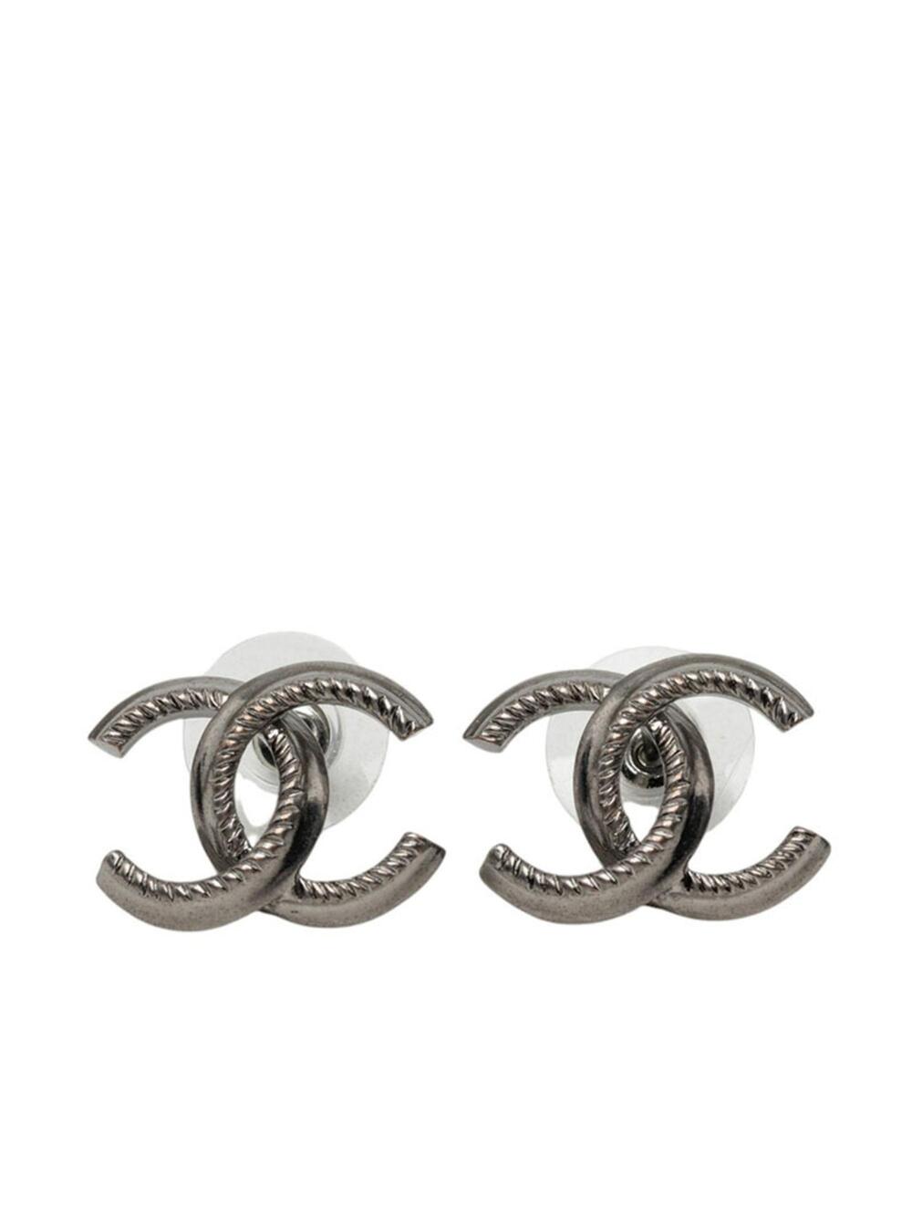 Chanel Cc Logo Stud Earrings Silver- #371966C80B